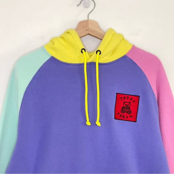 Teddy Fresh OG Colorblock Hoodie Multicolor Pullover Sweatshirt Unisex Small - Picture 3 of 15